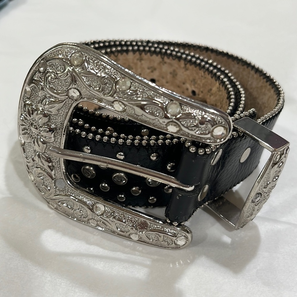 Black, crystal studded, cowgirl, western genuine, Italian leather unbranded M/L